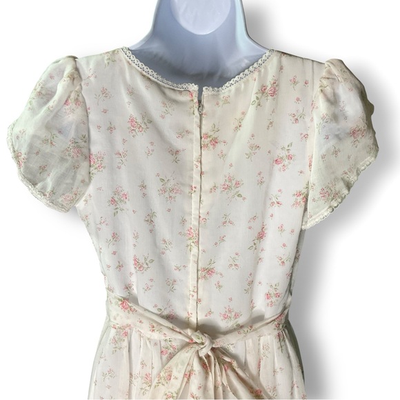 Gunne Sax Jessica Vintage Dress M Floral Chiffon Maxi Flutter Sleeve Cottagecore - Picture 9 of 15